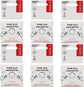 Fio Dental de Seda Natural Não Perfumado RADIUS 30 Metros Compostável e Não Tóxico para Cuidados Orais, Desenvolvido para Combater a Placa Bacteriana - Pacote com 6 Unidades