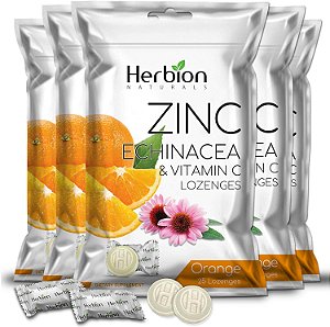 Pastilhas Herbion Naturals de Zinco, Equinácea e Vitamina C com Sabor de Laranja, 25 unidades - Suplemento alimentar para adultos e crianças acima de 5 anos - Promove bem-estar para toda a família -
