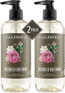 Sabonete Líquido para as Mãos Caldrea, Géis de Aloe Vera, Óleo de Oliva e Óleos Essenciais para Limpar e Condicionar, Água de Rosas e Madeira à Deriva, 10,8 oz