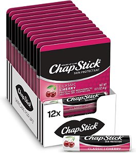 Protetor labial clássico de cereja ChapStick, tubo de bálsamo labial com sabor para cuidar dos lábios irritados, rachados ou ressecados - 0,15 onças (pacote com 12)