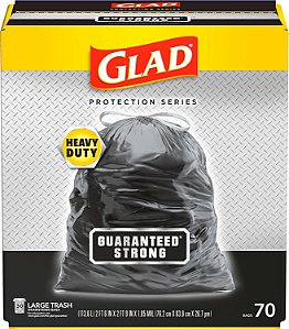 Sacos de lixo grandes com cordão resistente garantido Glad, 30 galões, 70 unidades