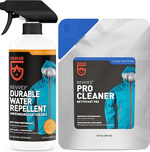 Kit de roupas externas GEAR AID com limpador Revivex Pro e spray repelente de água durável Revivex, 16.9 fl oz