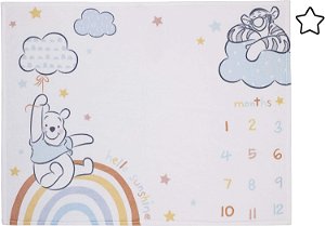 Manta de Bebê Disney Winnie the Pooh Multi Arco-íris & Branca Super Macia, Azul Claro, Branco, Laranja, Amarelo