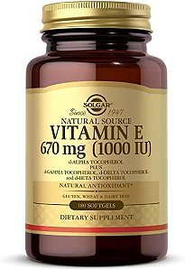 Vitamina E da Solgar 670 mg (1000 UI), 100 cápsulas - Antioxidante Natural, Suporte para a Pele e Sistema Imunológico - Vitamina E de Origem Natural - Livre de Glúten, Sem Lactose -