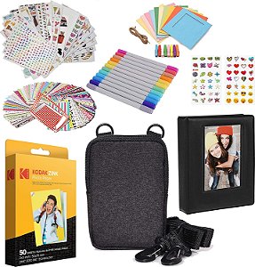 Kodak Papel Fotográfico Premium Zink 2x3 (Pacote com 50) - Kit de Acessórios Divertidos com Álbum de Fotos, Estojo, Adesivos, Marcadores e Mais
