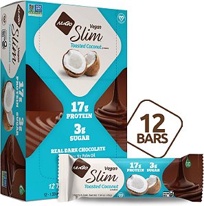 Barrinha de Proteína Vegana NuGo Slim Chocolate Amargo Coco Torrado, 16g de Proteína, 3g de Açúcar, 7g de Fibra, 190 Calorias, Baixo Carboidrato Líquido, Sem
