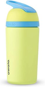 Garrafa de água de aço inoxidável com isolamento Owala Kids Flip, com canudo, tampa travável, garrafa de água para crianças, ótima para viagens, 14 Oz, verde claro