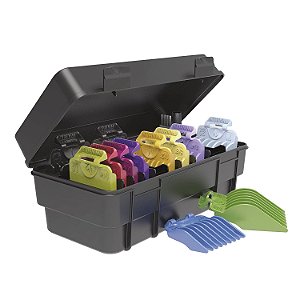Kit de Organização de Protetores de Anexos Wahl Clipper Genuine Secure-Fit™ com Guia de Cortador de Cabelo Color Pro, 14 Peças de Kit de Armazenamento Premium para Cortadores de Cabelo, Multicolorido - 3291-