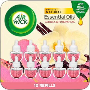 Recarga de Óleo Perfumado Air Wick Plug In, 10 unidades, Baunilha e Mamão Rosa, Aromatizante de Ambiente, Óleos Essenciais