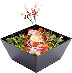 Tigelas quadradas de plástico de 18 onças da Restaurantware, 25 tigelas quadradas médias de plástico - Recicláveis, resistentes a rachaduras, tigelas descartáveis de plástico preto quadradas dur