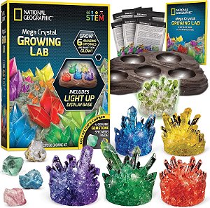 Kit Mega Crescimento de Cristais National Geographic - Cresça 6 Cristais com Suporte Iluminado, Presente de Ciências para Crianças de 8 a 12 anos.