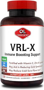 Olympian Labs VRL-X Suporte Avançado ao Sistema Imunológico, Vitamina C, Zinco e Lisina, Pode Auxiliar no Alívio de Aftas, 120 Cápsulas