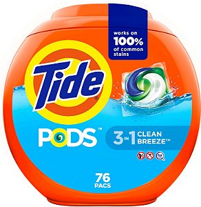 Tide PODS Detergente Líquido para Lavanderia em Pacotes HE Compatível com 76 Unidades Poderosa Limpeza 3-em-1 em um Passo Aroma de Brisa Limpa