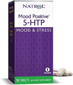 Natrol Humor Positivo 5-HTP 50mg com L-Teanina, Vitamina B6, Vitamina B12 e Ácido Fólico, Suplemento Dietético que Ajuda a Apoiar um Humor Positivo, 50 Comprimidos