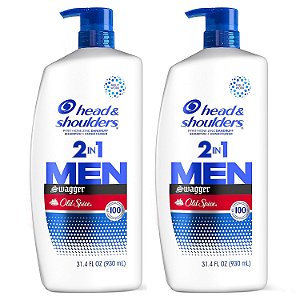 Shampoo e Condicionador Anticaspa 2 em 1 Head & Shoulders Mens, Tratamento Anticaspa, Old Spice Swagger para Uso Diário, Livre de Parabenos, 31.4oz, 2 PACOTES