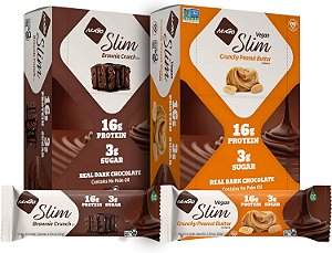 NuGo Slim 24ct Variedade - Crunchy Peanut Butter 12 barras e Brownie Crunch 12 barras, 16g de Proteína, Amigável ao Keto, Livre de Glúten, 24 unidades