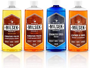Pacote com Variedades de Limpadores para Móveis Milsek: Óleo de Limão, Óleo de Laranja, Limpa Aço Inoxidável e Limpa Couro - 4 unidades, 12 fl oz