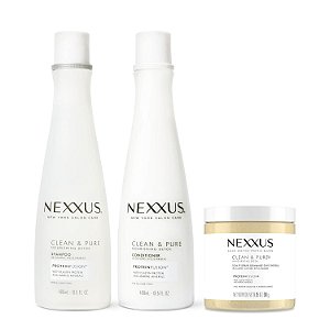 Pacote de Regime Capilar Nexxus Clean & Pure: Shampoo, Condicionador e Esfoliante Produtos para Desintoxicação do Cabelo Livres de Sulfato, Silicone e Parabeno, 3 unidades.