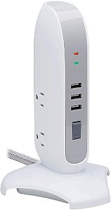 Protetor de Surtos Tripp Lite Torre 5 Tomadas 3 Portas USB Cabo de 6ft 5-15P Branco (TLP66USB)