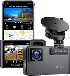 Câmera para painel Kingslim D1 Pro 2K frontal e interna com Wi-Fi GPS - Câmera para painel duplo 2K/1080P para carros, câmera para painel de carro com super visão noturna e