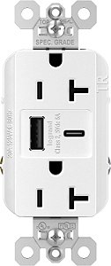 Legrand - Tomada de parede Pass & Seymour com portas USB, incluindo tomada de parede com carregador USB tipo C, branca, TR20USBAC6W, 1 unidade