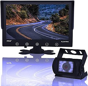 Sistema de monitor de câmera retrovisora de backup Pyle - Kit de monitor de estacionamento reverso para carro e caminhão com monitor à prova d'água de 9 LCD, visão noturna, anti-reflexo, para caminhão
