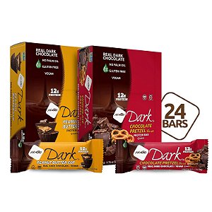 Variedade NuGo Dark - 12 Barras de Pretzel e Sal Marinho & 12 Barras de Pasta de Amendoim, Vegano, 200 Calorias, Sem Glúten, 24 unidades de Variedade