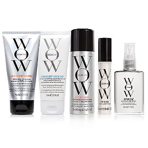 COLOR WOW Melhor Kit de Viagem para Cabelos Inclui Shampoo, Condicionador, Dream Coat, Style on Steroids e Pop + Lock. Essenciais chave para resolver o frizz em movimento.