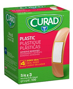 Curad NON25500 Curativos Adesivos de Plástico, Tamanho 3/4 x 3, Pacote com 1200