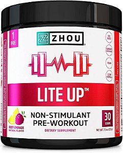 Zhou Nutrition Lite Up, Pó Pré-Treino Não Estimulante, Impulsionador de Óxido Nítrico Livre de Cafeína, Sem Adição de Açúcar, Vegano, Sem Glúten, Não Transgênico