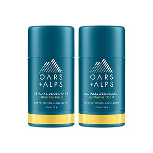Desodorante Aluminum Free Oars + Alps para Homens e Mulheres, Testado por Dermatologistas e Feito com Ingredientes Limpos, Tamanho de Viagem, Costa da Califórnia, 2 Pacotes, 2.6 Oz Cada