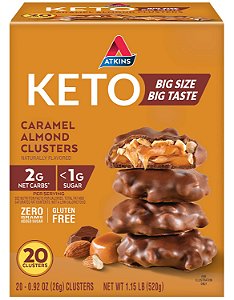 Atkins Amêndoas com Caramelo, Sem Glúten, Rico em Fibras, 1g de Açúcar, 2g de Carboidratos Líquidos, Amigável para a Dieta Keto, 20 Unidades