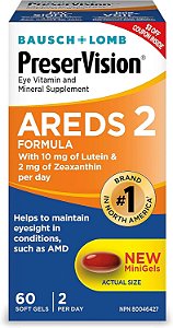 Suplemento de Vitaminas e Minerais para os Olhos PreserVision AREDS 2, Contém Luteína, Vitamina C, Zeaxantina, Zinco e Vitamina E, 60 Minigéis (Embalagem pode variar)