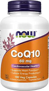 Suplementos NOW, CoQ10 60 mg, Grau Farmacêutico, Forma All-Trans de CoQ10 Produzida por Fermentação, 180 Cápsulas Vegetarianas