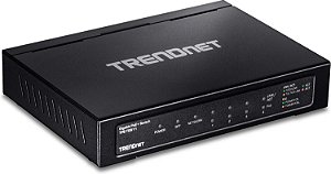 Chaveador Gigabit PoE+ de 6 portas da TRENDnet, TPE-TG611, 4 portas Gigabit PoE+, 1 porta Gigabit, 1 slot SFP, Suporta módulos SFP de fibra 100/100
