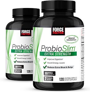 Force Factor ProbioSlim Extra Strength, Suplemento Probiótico para Mulheres e Homens com 30 Bilhões de UFCs e Extrato de Chá Verde para Apoiar a Saúde Intestinal, Alívio do Inchaço e Gases, 120
