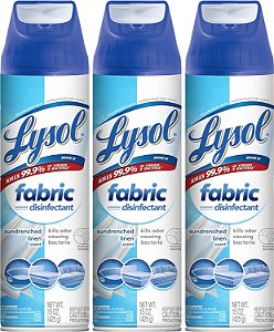 Lysol Tecido Desinfetante Spray, Spray Sanitizante e Antibacteriano, Para desinfecção e desodorização de tecidos macios, Linho Ensolarado 15 FL. Oz (Pacote com 3)