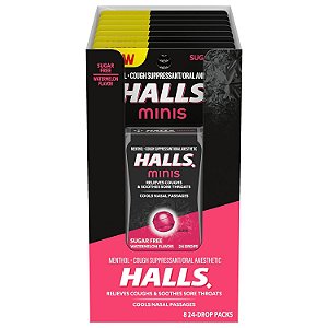 Balas de Gengibre Sem Açúcar HALLS Minis Sabor Melancia, 8 Pacotes de 24 Balas (192 Balas no Total)