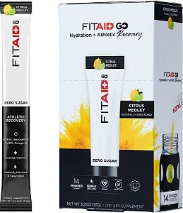 FIT AID GO ZERO AÇÚCAR Pacote de Hidratação e Recuperação, com BCAAs, Glucosamina, Eletrolitos, Ômega-3, 100% Limpo, Amigo da Dieta Cetogênica,