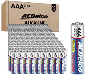 Pilhas AAA ACDelco, Bateria Alcalina Super de Potência Máxima, Vida Útil de 10 Anos, Embalagem Reciclável, 200 Unidades.