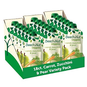 Beech-Nut Baby Food Pouches, Purê de Vegetais de Cenoura, Abobrinha e Pera, 3.5 oz (18 Pacotes)