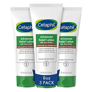 Loção Corporal Cetaphil, Loção Avançada com Manteiga de Karité para Pele Seca e Sensível, NOVO Pacote com 3 unidades de 8 oz, Sem Fragrância, Hipoalergênico, Não Comedog