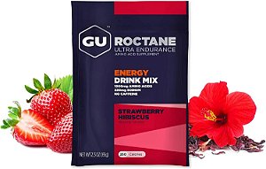 Gu Energy Roctane Ultra Endurance Energy Drink Mix, Vegan, Gluten-Free, Kosher e Dairy-Free: Energia para qualquer treino, 10 pacotes de viagem individual de tamanho pequeno, Morango Hibiscus.