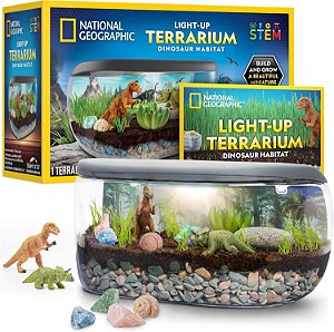 Kit de Terrário Iluminado NATIONAL GEOGRAPHIC para Crianças - Construa um Habitat de Dinossauros com Plantas Reais e Fósseis, Kit de Ciências, Brinquedos de Dinossauros para Crianças (Exclusivo da Amazon)
