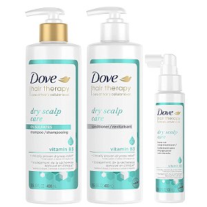 Kit Dove Hair Therapy Regimen para Cabelos com Shampoo, Condicionador e Tratamento Leave-On para Couro Cabeludo Seco com Vitamina B3.
