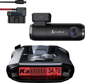 Detector de radar a laser Cobra RAD 700i & SC100 Smart Dash Cam + Kit de fiação rígida Micro USB para porta OBD 2.5A: Detecção de longo alcance frontal e traseira, DSP, Resolução Full HD 1080