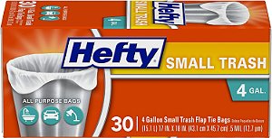 Sacolas de lixo Hefty/Sacos de lixo, Fecho de Aba, Sem Perfume, Pequenas 4 Galões, 30 Unidades (Pacote com 12)