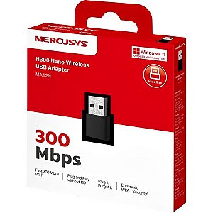 Adaptador Sem Fio Mercusys MA12N N300 300 Mbps Nano USB - Preto