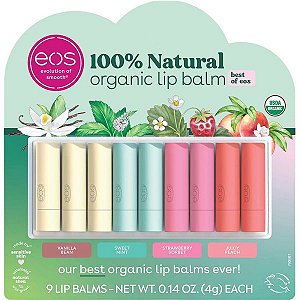 Bálsamo Labial Eos Vanilla Bean + Sweet Mint + Strawberry Sorbet + Juicy Peach - 9 unidades