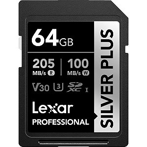 Cartão de Memória SD Lexar Professional Silver Plus 205-150 MB/s C10 64 GB (LSDSIPL064G-BNNNU)